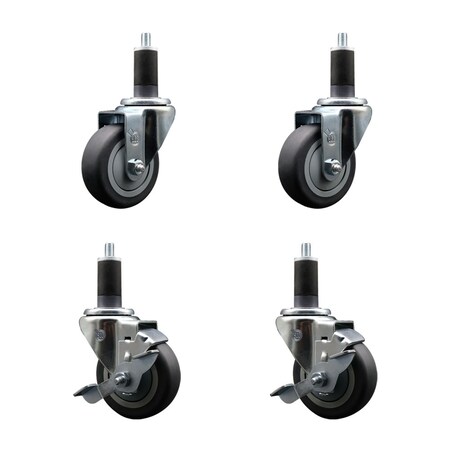 Service Caster 3.5'' SS Thermoplastic Rubber Wheel Swivel 1-1/4'' Expanding Stem Caster Set 2 Brakes, 4PK SCC-SSEX20S3514-TPRB-2-TLB-2-114